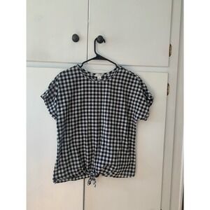 J. Crew Black and White Gingham Tie-Front Short Sleeve‎ Top - Size S